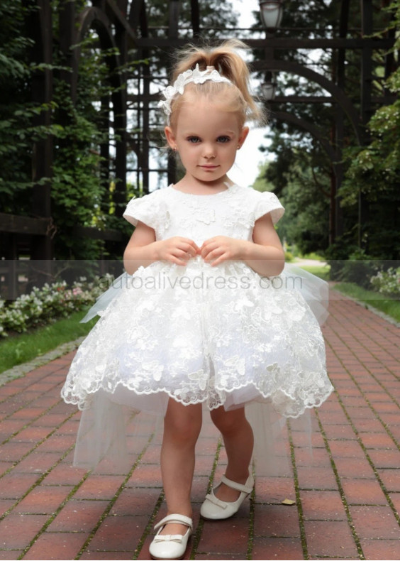 Ivory Butterfly Lace Tulle Flower Girl Dress With Removable Train Ivory Butterfly Lace Tulle Flower Girl Dress With Removable Train